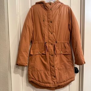 LOFT Sherpa Hooded Utility Jacket XS Rust Pink Brown Anorak LIKE NEW